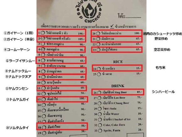 SPチキン（チェンマイ旧市街）のメニュー料金や注文方法