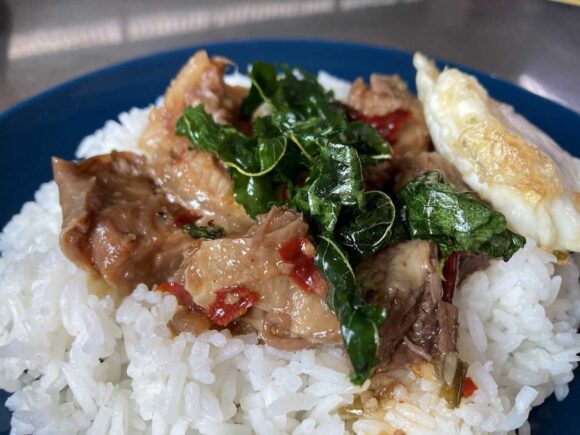 チェンマイ「อัครฯ เนื้อตุ๋น (Beef Noodle)」おすすめ①牛肉煮込みのガパオライス